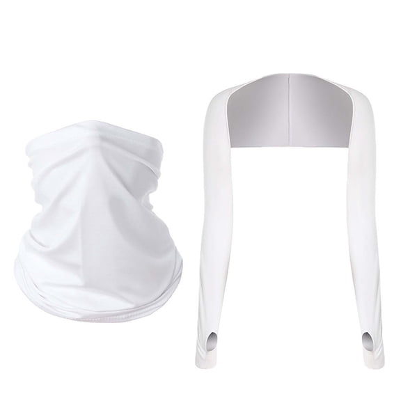 VONCOS UPF 50 Sun Protection Cooling Arm Sleeves & Neck Gaiter White Set Breathable Quick Dry Unisex for Women Men Running Cycling Hiking Fishing,Size Free Size