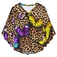 thumbnail image 4 of Leopard Print Vibrant Butterfly Pattern Women's V-Neck Blouse With 3/4 Ruffled Bell Sleeves Casual Top Ladies Blouses, 4 of 7