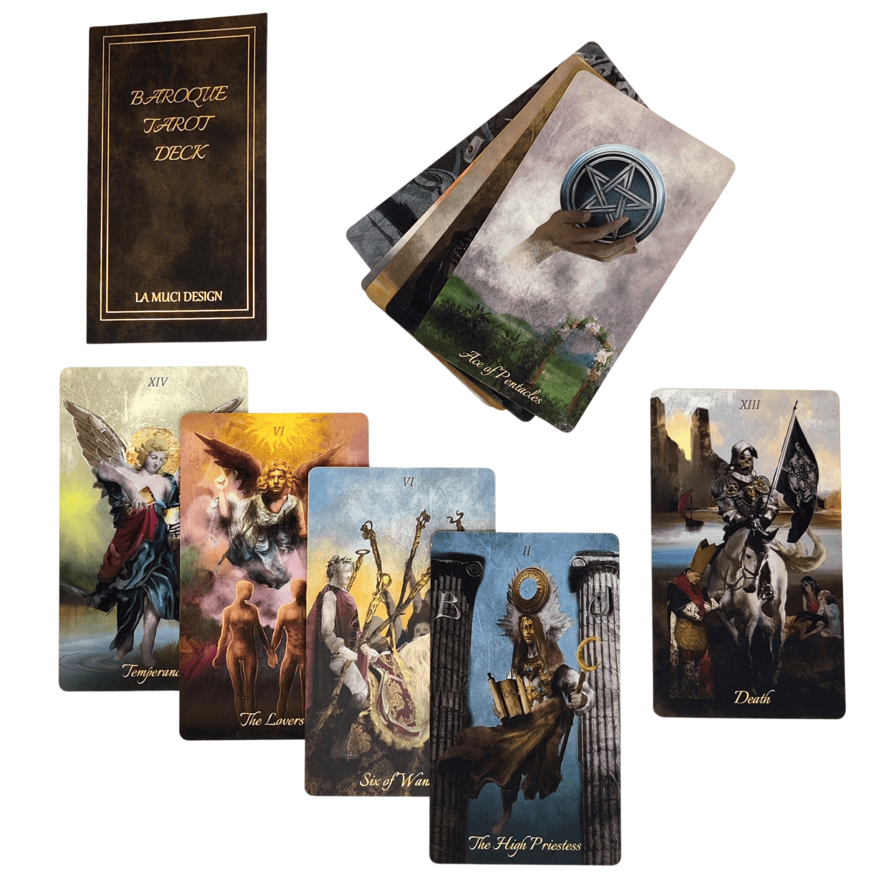La Muci Baroque Gold Foil Tarot Deck Cards with Guide book for Beginners - 78 Original Tarot Deck Set, The Fool Gold Foil Tarot Deck with Gilded Edges, Golden Thread Tarot Cards with Unique Artwork