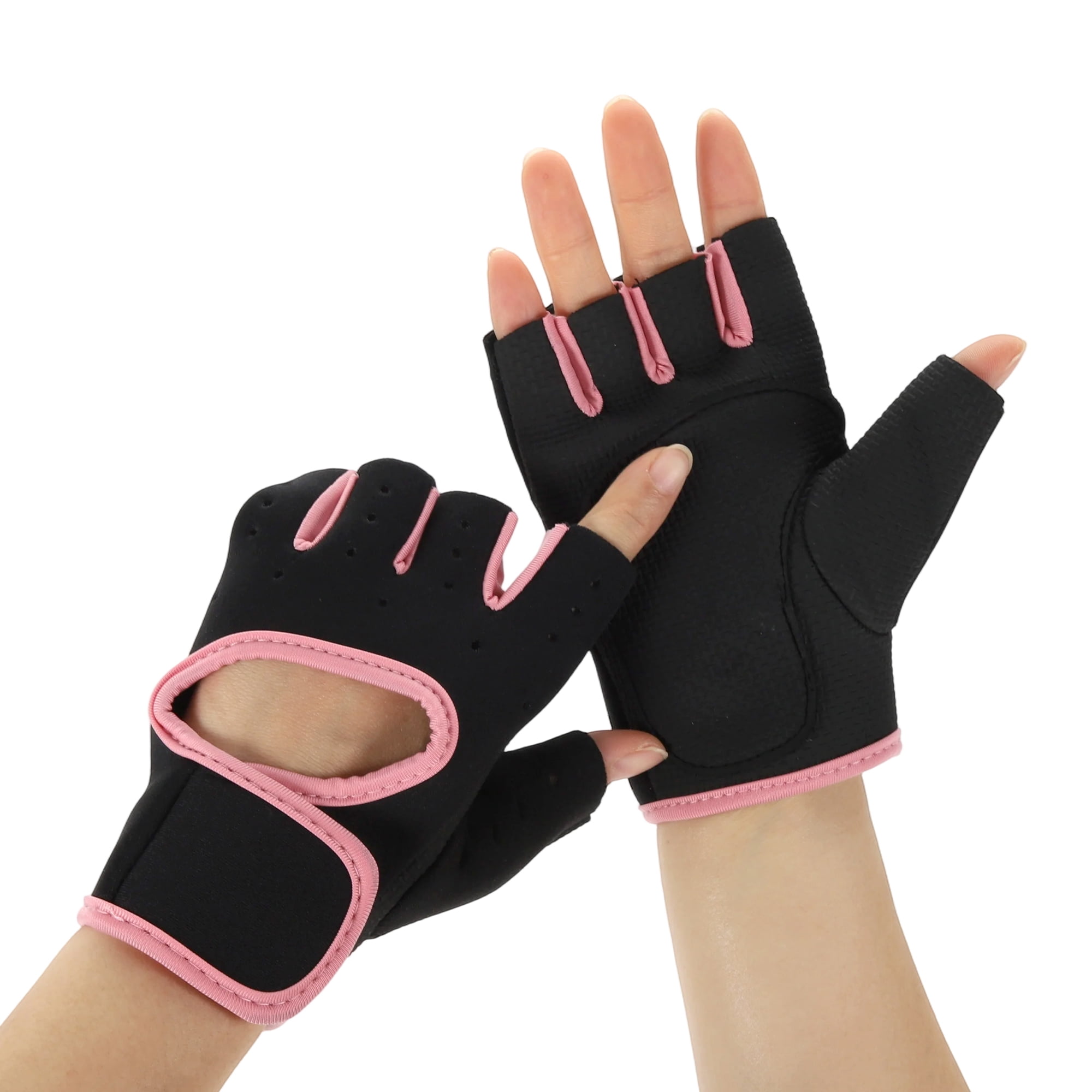 Unique Bargains 1Pair Half-finger Strength Training Sport Gloves Pink Large