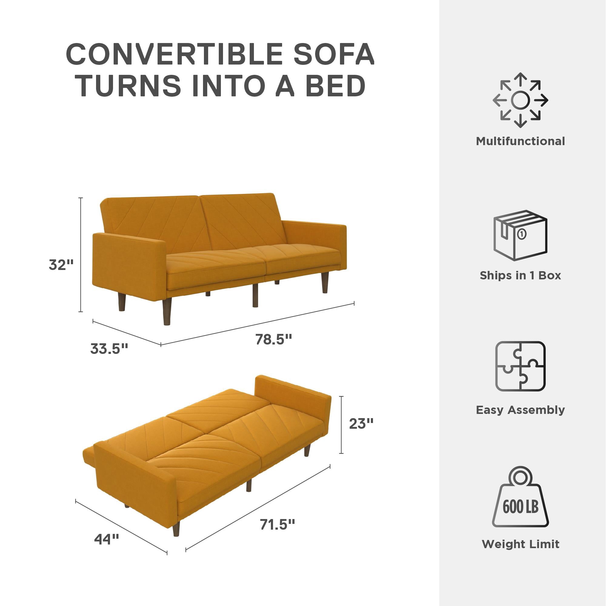 DHP Paxson Futon, Mustard Yellow Linen