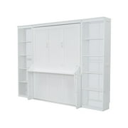Euroco Wood Queen Size Murphy Bed with Desk and Shelves, Space-Saving Wall Bed for Bedroom