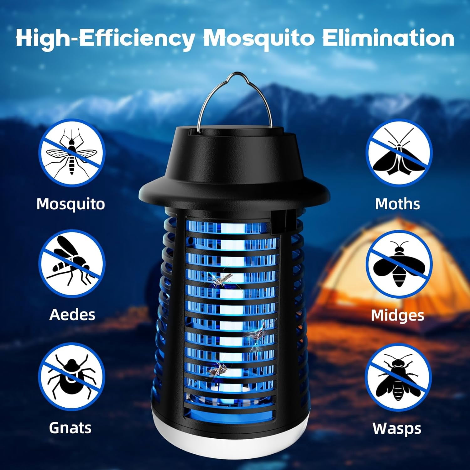 Bug Zapper Outdoor Indoor, Mosquito Zapper, Fly Trap, Waterproof Insect Killer, 3800V Electric Fly Zapper for Home, Patio, Camping, Kitchen, Black, KN-06