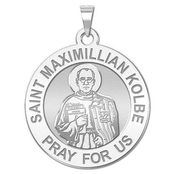 Saint Maximillian Kolbe Religious Medal - 3/4 Inch Size of a Nickel in Sterling Silver