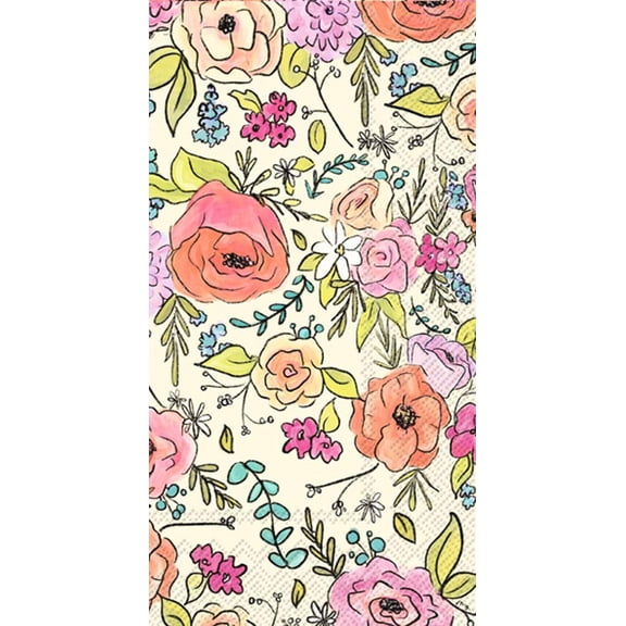 Boston International IHR 3-Ply Guest Towel Buffet Paper Napkins, 8.5 x 4.5-Inches, Flower Party Cream