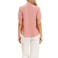 thumbnail image 3 of INSPIRE CHIC Button Down Shirts for Women Short Sleeve Pleated Front V Neck Shirt Tops Blouses XS Pink, 3 of 5