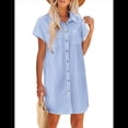 thumbnail image 1 of Vestido Camisero Informal de Verano para Mujer, de Algodón y , con Cuello en V, Botones, Corta y Cintura Holgada, Azul Rayado, Talla XL, 1 of 8