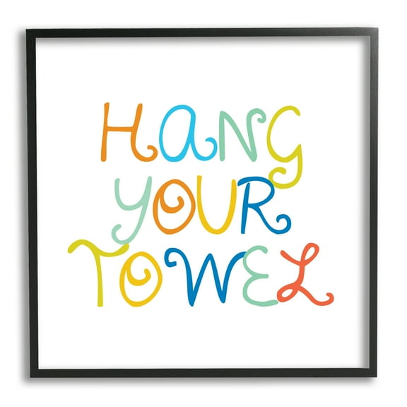Stupell Industries Playful Children's Bathroom Rules Hang Your Towel Phrase Typography Painting Black Framed Art Print Wall Art, 12 x 12