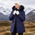 thumbnail image 4 of Winter Coats Women Thicken Puffer Jackets with Detachable Hood Full-Zip Overcoat Warm Parkas, Navy, 4 of 8