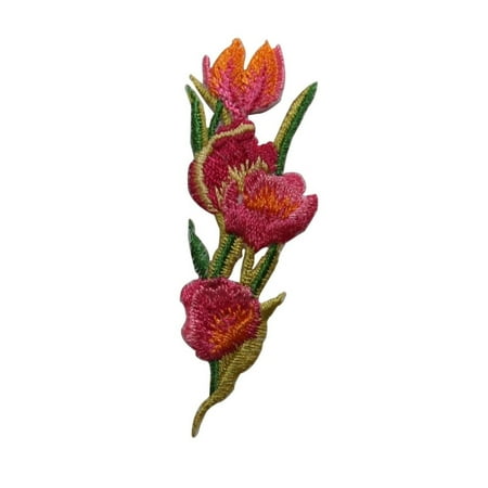 ID 6326 Red Tulip Flowers Patch Bouquet Spring Grow Embroidered Iron On