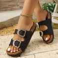 thumbnail image 3 of Rokment Womens Sparkly Rhinestones Buckles Cork Footbed Slip on Sandals Comfortable Beach Casual Orthopedic Platform Low Heel Walking Slides Summer Flat Dress Slippers for Wide Feet Black Size 7, 3 of 7