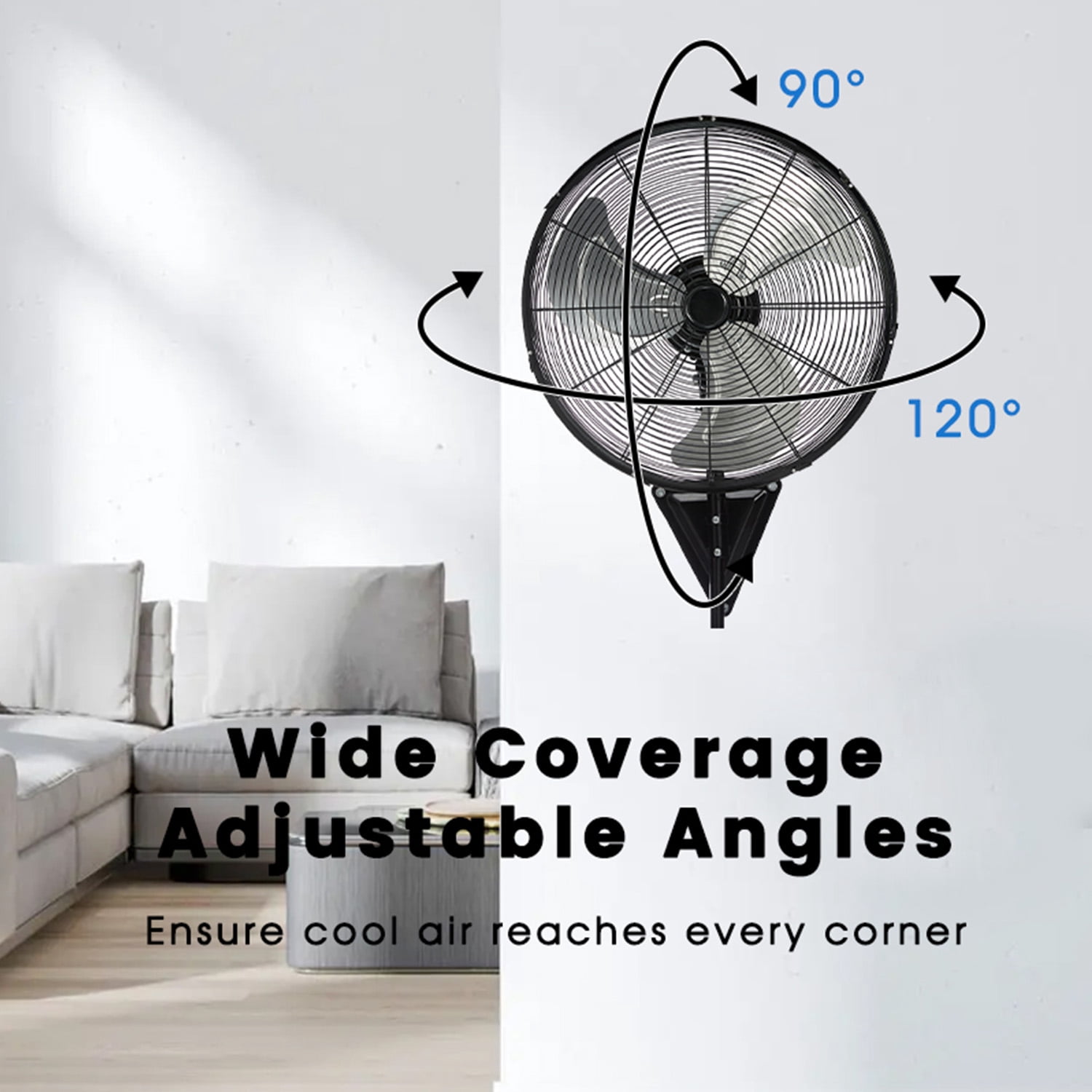 24in Wall Mount Fan, 3-Speed Industrial Wall Fan up to 8000CFM, 120°Oscillating High Airflow Cooling Fan for Garage,Home,Warehouse, Indoor/Outdoor Use, Black