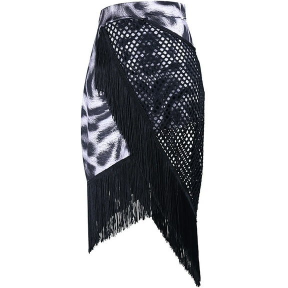 Whitewed Asymmetric Fringe Fishnet Contrasting Latin Samba Tango Salsa Bachata Dance Performance Practice Skirts Dancewear