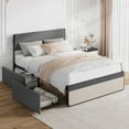 thumbnail image 2 of Bed Frame with Headboard and 2 Storage Drawers, Linen Upholstered Platform Bed Frame with Strong Metal Slats Support, Noise Free Mattress Foundation, No Box Spring Needed, 2 of 9