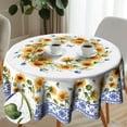thumbnail image 5 of Sunflower Round Tablecloth - Yellow Daisy Floral Butterfly Table Cloth 60 Inch Blue Boho Floral Seasonal Washable Table Cover for Indoor Outdoor Kitchen Dinning, 5 of 7