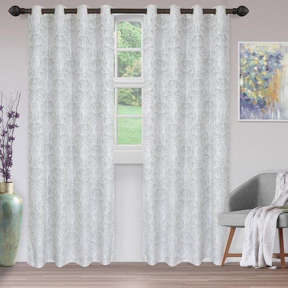 Lotus Jacquard Curtain Set, Raindrop