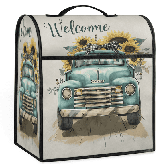 ADECORIVY Sunflowers Truck Floral Stand Mixer Dust Cover with Top Handle for KitchenAid 6-8 Quart Bowl-Lift