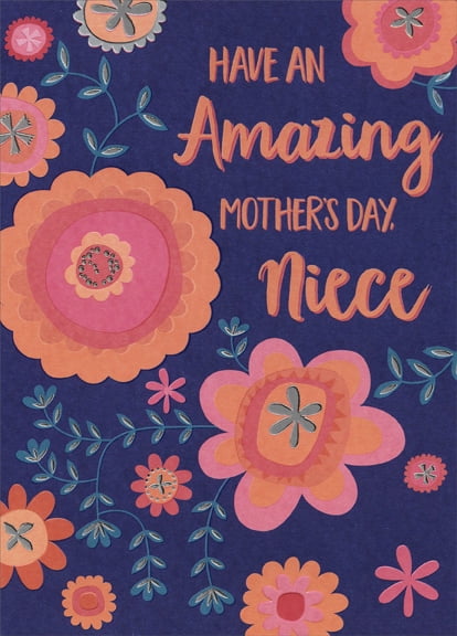 Designer Greetings Red and Orange Drawn Flowers: Niece Mother's Day