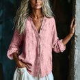 thumbnail image 6 of CHGBMOK Linen Tops for Women Casual Button Up V Neck Long Sleeve Gauze Shirt Loose Lightweight Blouses, 6 of 7
