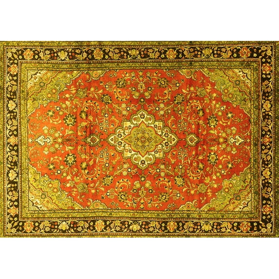 Ahgly Company Machine Washable Indoor Rectangle Persian Yellow Traditional Area Rugs, 5' x 7'