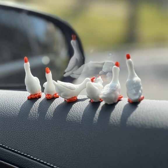 Set of 6 Fun Goose Car Dashboard Accessories, Cute Car Rearview Mirror Ornaments Kawaii Car Interior Accessories Office Home Decor Gifts for Women Men, White
