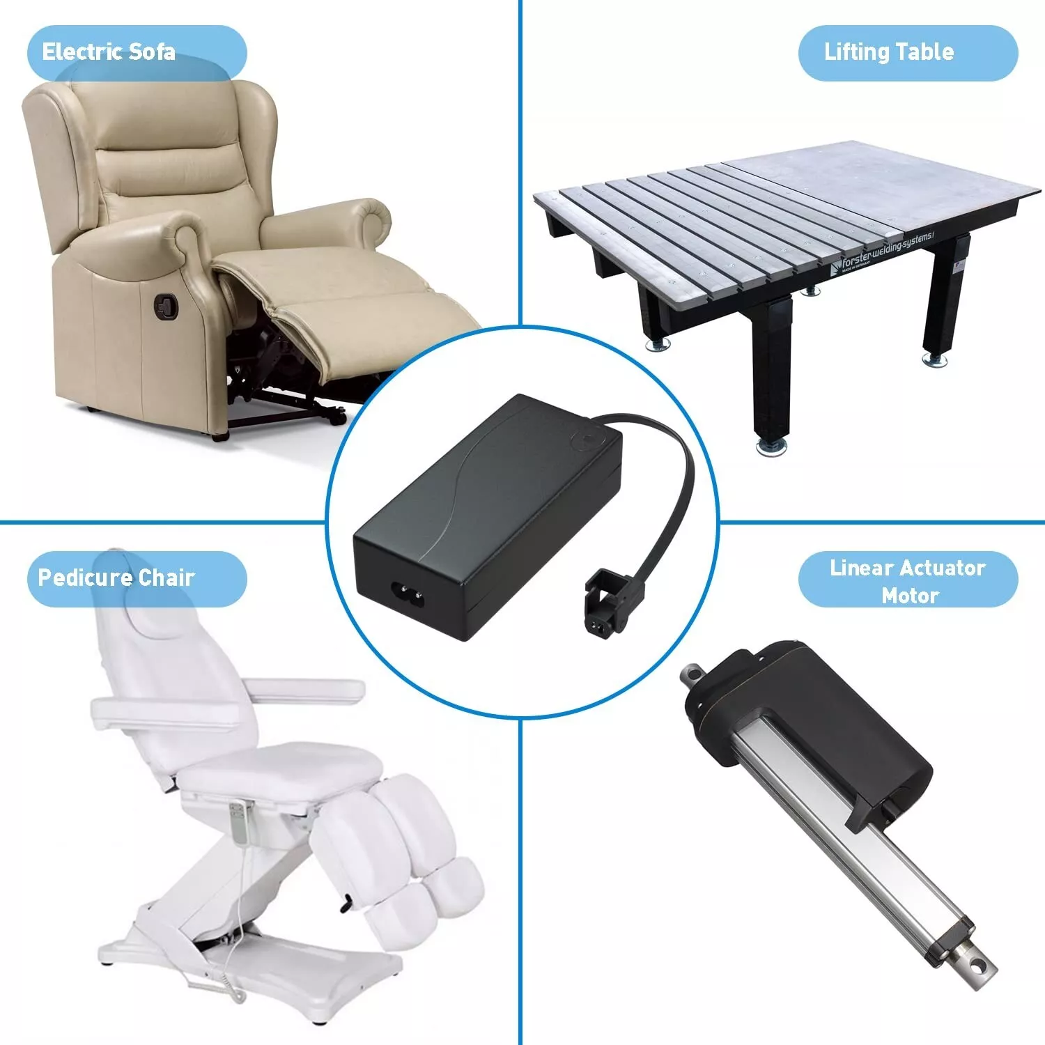 hmleaf Lift Chair or Power Recliner Power Supply Transformer 29V 2A+AC Power Cord+Motor Cable for Recliner DeltaDrive and BetaDrive Motors with a 2 pin (flat & round)