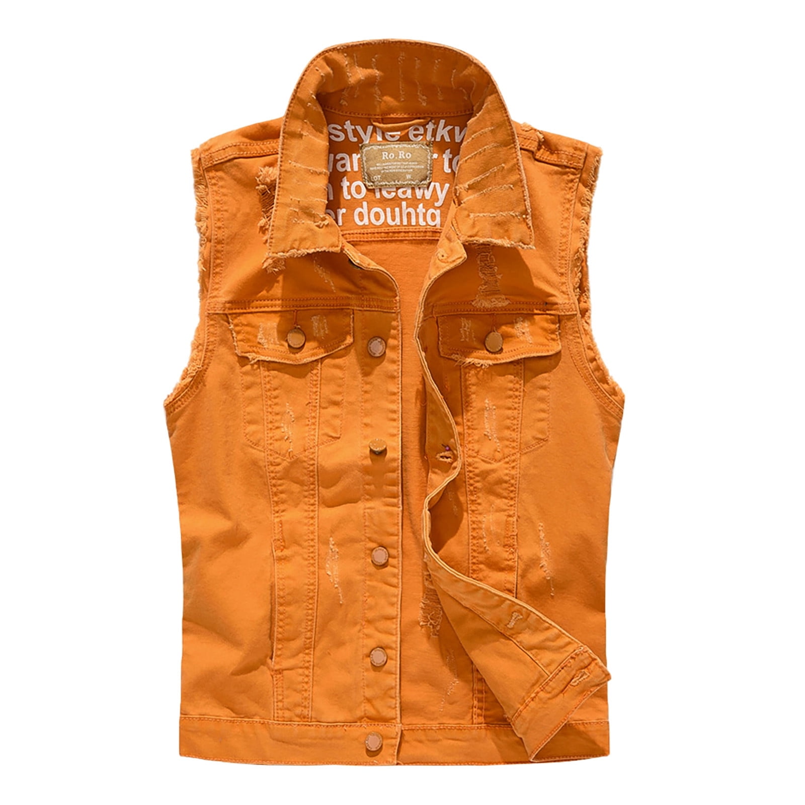 nsendm Mens Vest Adult Male Vest Short Sleeve T Shirts Denim Vest Men Lapel Sleeveless Slim Fit Retro Ripped Casual Jean Vest Long Sleeve
