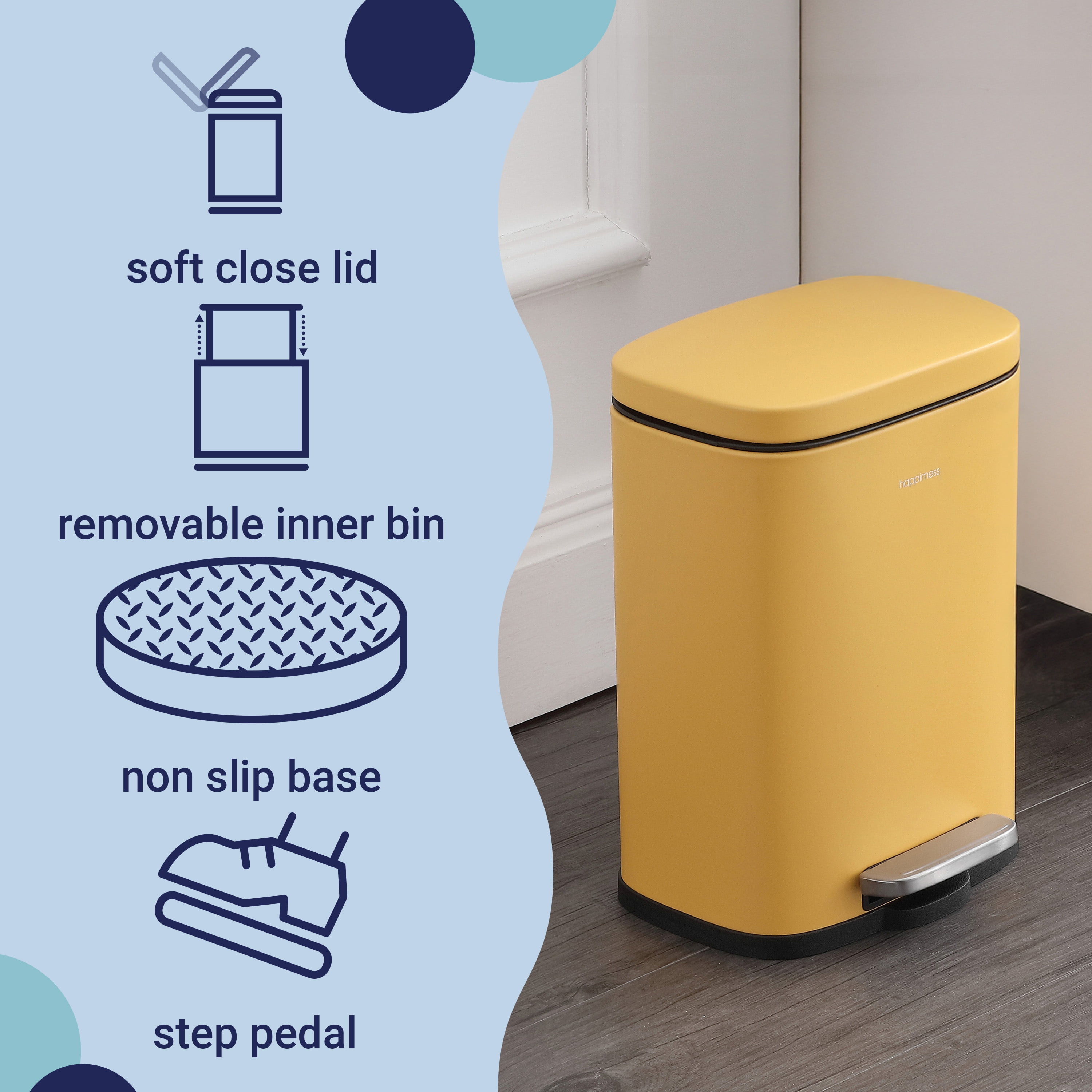 happimess Connor Rectangular 13.2-Gallon Trash Can with Soft-Close Lid and FREE Mini Trash Can, Daffodil Yellow, HPM1006L