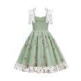thumbnail image 4 of Girls Tulle Princess Dresses Trendy Embroidery Flower Lace Bow Spaghetti Gown for Pageant Wedding Birthday Party Graduation Dance Prom Green 5-6 Years, 4 of 6