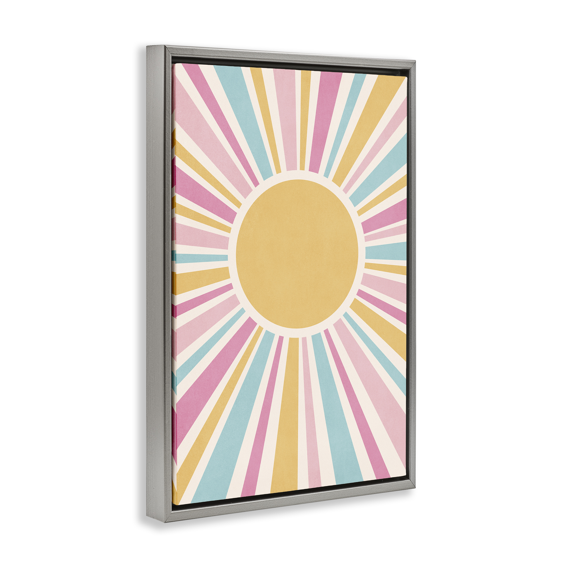 Stupell Industries Groovy Pastel Sun Rays Abstract Painting Gray Floater Framed Canvas Art Print Wall Art, 17 x 25