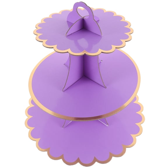 Soimiss 1Set Violet Cupcake Display Stand Cardboard Sturdy Three Layer Cake Tower