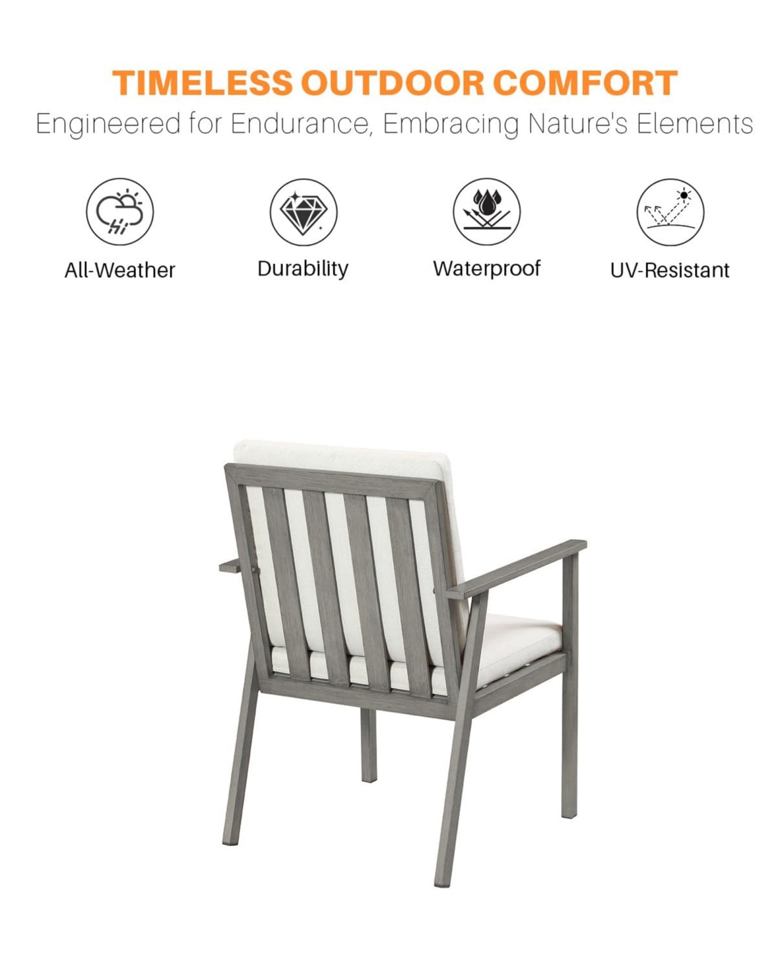 Outdoor Patio Dining Chairs Set of 4, Aluminum Outdoor Dining Chairs with Thick Cushions, All Weather Rustproof Patio Furniture for Garden, Deck, Porch, Poolside, Gray