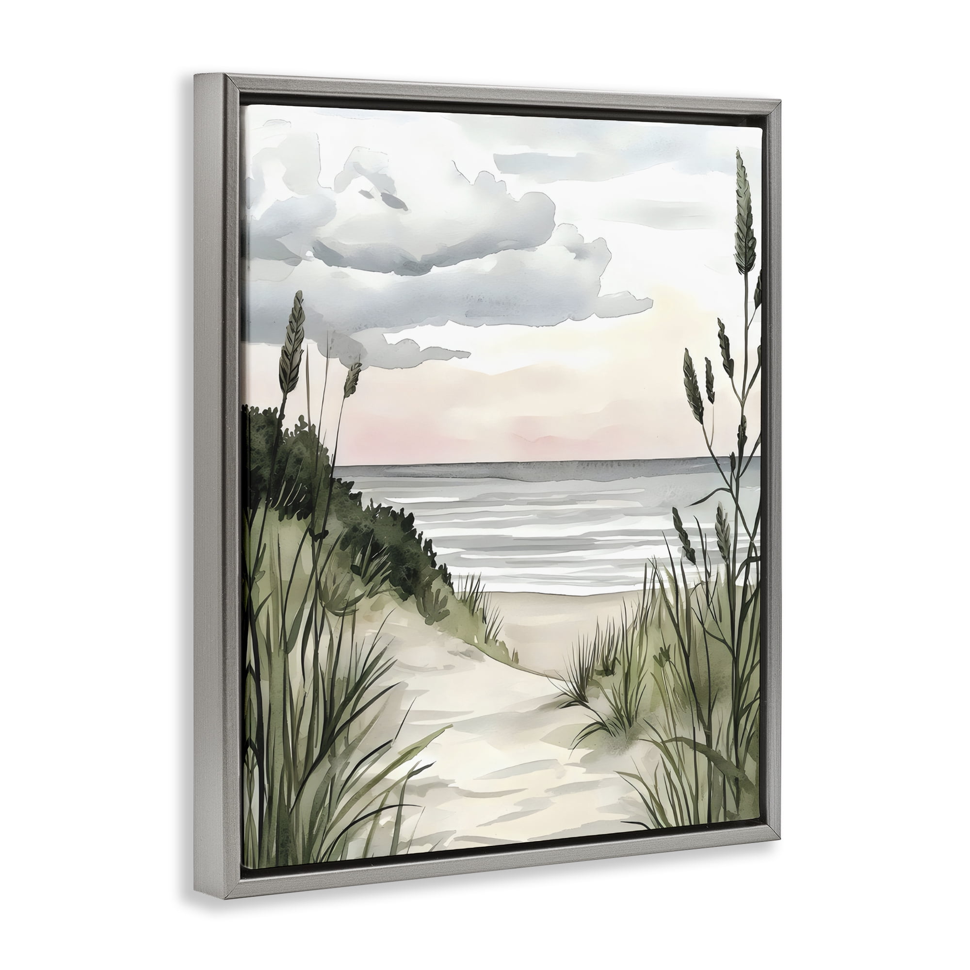 Stupell Industries Coastal Calm Seaside Dunes Gray Framed Floater Canvas Wall Art, design by Riley B