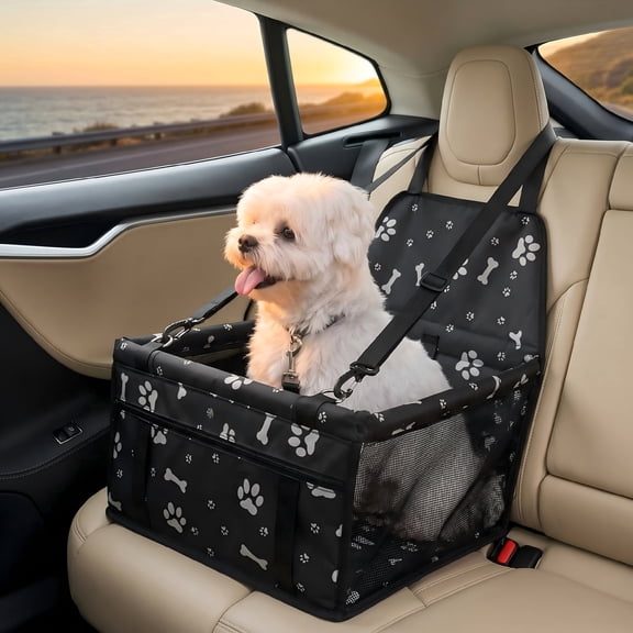 Dog Car Seat, Foldable Dog Car Booster Seat Waterproof Breathable Oxford Travel Bag for Small to Medium Dogs, Puppies, and Pets-Pattern Black
