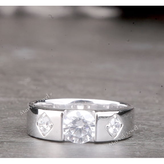 Three Stone Men's Diamond Engagement Ring, Tention Set Diamond Ring For Men, Proposal Ring For Boyfriend, 2.3 Ct Simulated Diamond, 925 Sterling Silver, Men's Jewelry