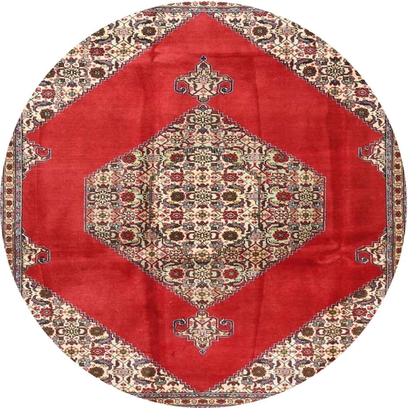 Ahgly Company Machine Washable Indoor Round Traditional Red Area Rugs, 4' Round
