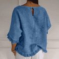 thumbnail image 4 of Women Summer Cotton Linen T Shirts Solid Cotton and Linen Ruffle Pleated Hem Tops Half Sleeve Round Neck Casual Shirt Comfortable Shirts, 4 of 5
