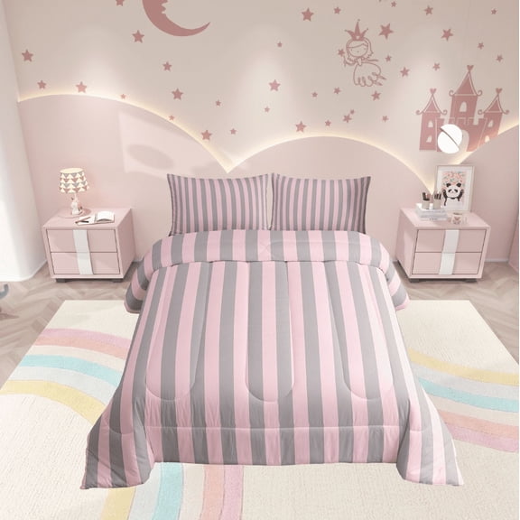 Erosebridal Stripes Ombre Bedding Twin Comforter Set, Abstract Down Comforter, Modern Geometric Reversible Comforter Sets Twin Size, Super Cozy Room Decorative, 2-Piece