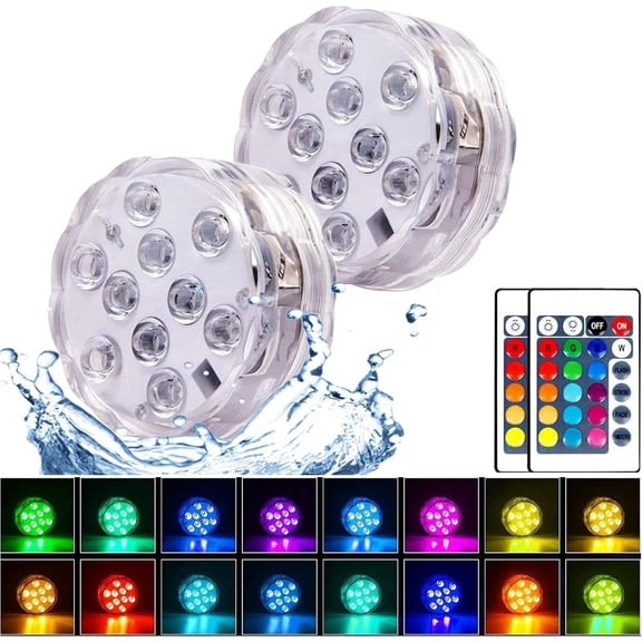 2Pack Submersible led Lights Waterproof Pool Lights Underwater with 16 Colors and Remote Control for Aquarium,Vase, Bath,Hot Tub, Halloween, Christmas,Swimming Pool and Party Decoration