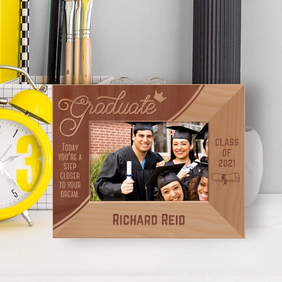 Graduation Today You're A Step Closer To Your Dream Personalized Wooden Frame-5" x 3 1/2" Brown Horizontal