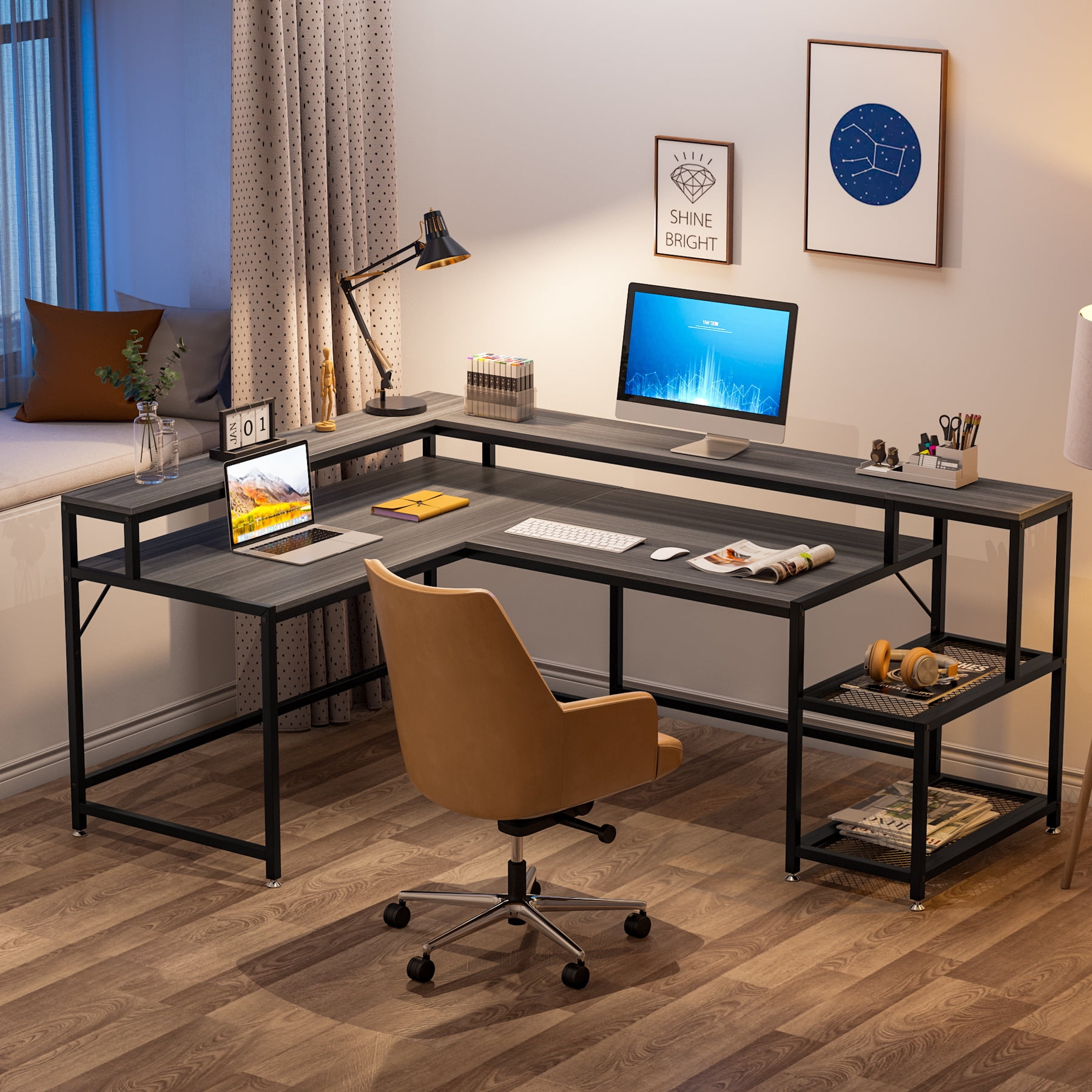 Tribesigns Reversible L Shaped Computer Desk with Monitor Stand, 69