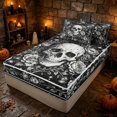 thumbnail image 3 of Erosebridal Spooky Gothic Skull Zipper Queen Comforter Set with Fitted Sheet and 2 Pillowcases, Hippie Starry Blossom Zipper Bedding Set for Boys Girls, Black White, Black Reversible, 3 of 7