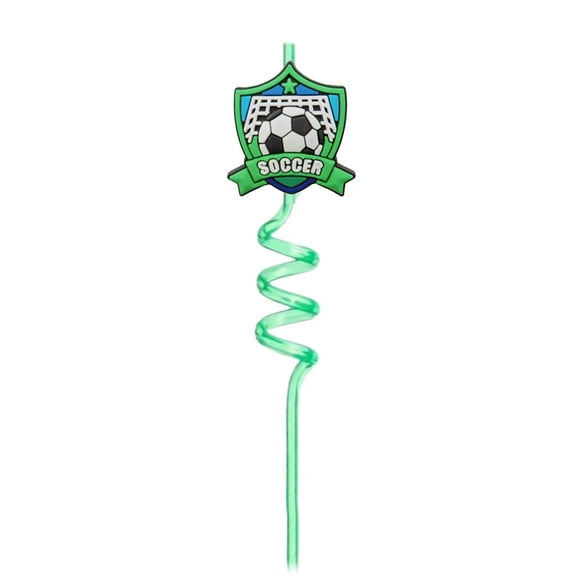10 Pcs Reusable Hard Plastic Football Straws, Fun Crazy Twisted Drinking Straws for Kids Birthday Party, Woodland Soccer Themed Party Supplies Favors