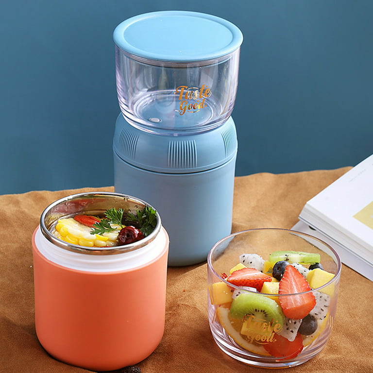 YUNx 1 Set Lunch Container Two Cups with Spoon Good Sealing Keep Food Warm  BPA Free Leakproof Thermal Food Jar School Use