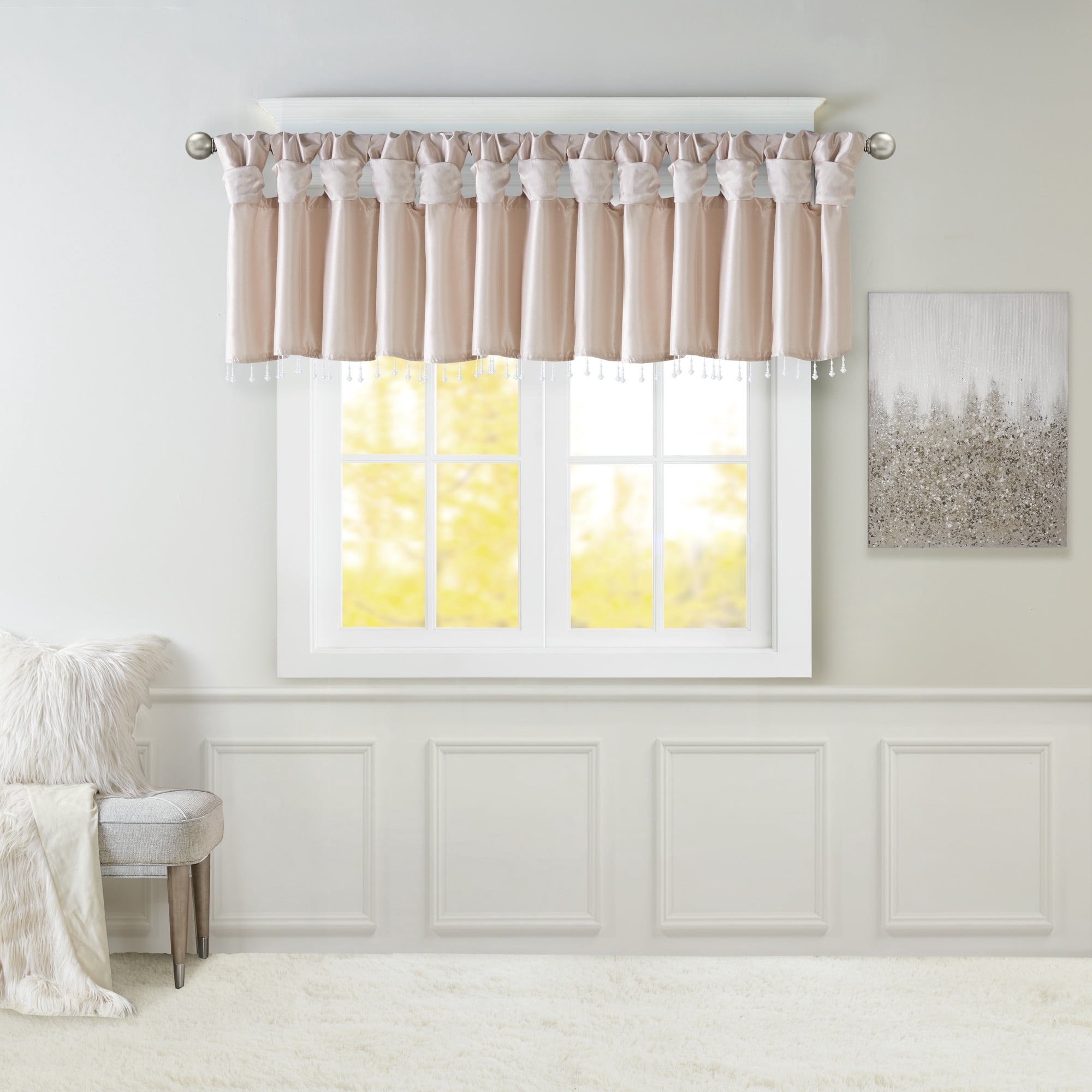 MAYEERTY 50x26" Lightweight Faux Silk Valance With Beads Blush