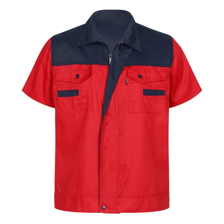 Msemis Men Color Block Work Shirt Short Sleeve Shop Shirt Motor Mechanic Uniform Industrial T-Shirts, Men's, Size: XL