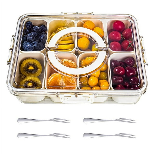 Divided Tray, Divided Serving Tray with Handle, 8 Compartments Snack Box for Fruit, Candy, Nuts, Cookies, Snacks, Party Favor, Wedding, Home Decor