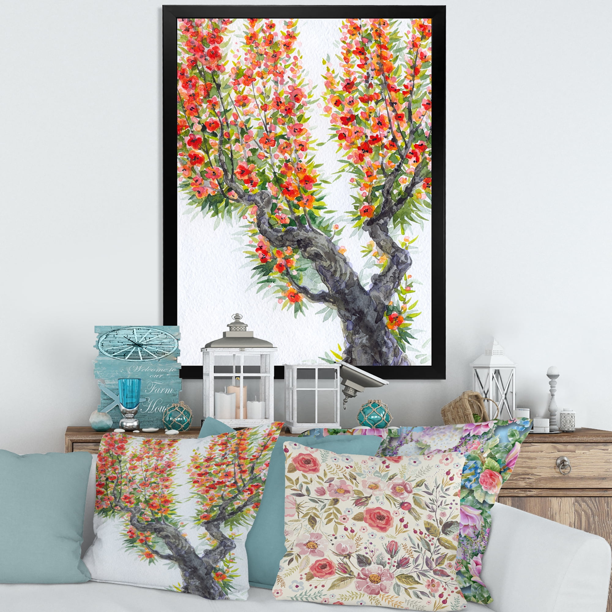 Blooming Flowers Of An Old Tree In Spring II 12 in x 20 in Framed Painting Canvas Art Print, by Designart