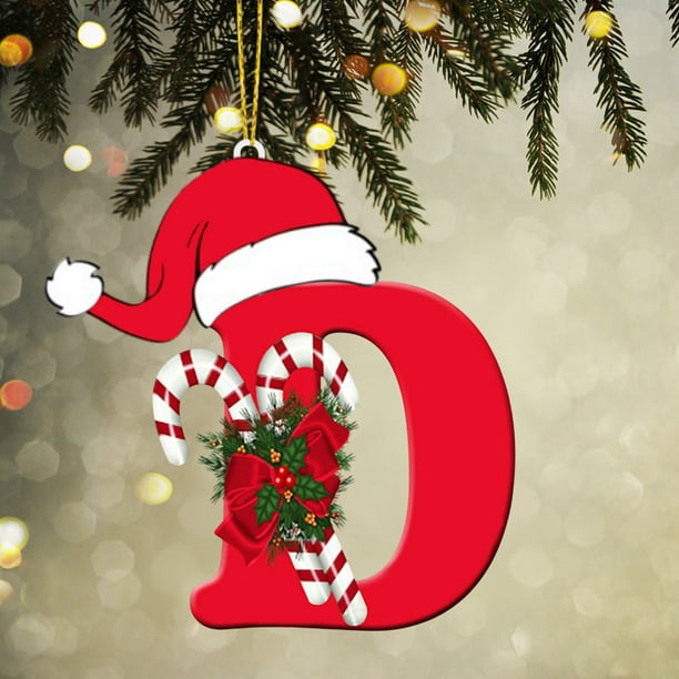 Colgante de árbol de Navidad de acrílico 2D con letras | Juego de 26 adornos con iniciales del alfabeto para decoración navideña