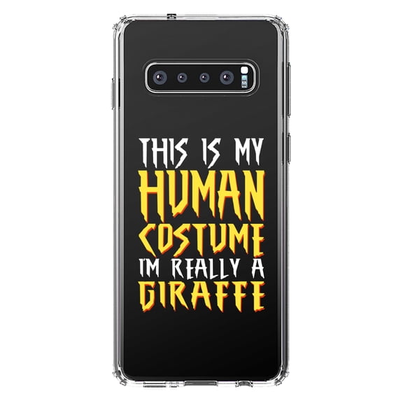 DistinctInk Clear Shockproof Hybrid Case for Samsung Galaxy S10  PLUS (6.4" Screen) - TPU Bumper Acrylic Back Tempered Glass Screen Protector - My Human Costume, Really a Giraffe